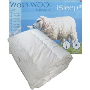 iSleep Wash Wool - Wollen 4-Seizoenen Dekbed - 100% Zuiver Scheerwol - Wasbaar - Met Rits - Eenpersoons - 140x200 cm - Offwhite