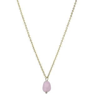 Lucardi Dames Stalen goldplated ketting met rozenkwarts - Ketting - Staal - Goudkleurig - 45 cm