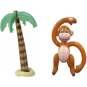 Opblaasbare tropische set palmboom met aap