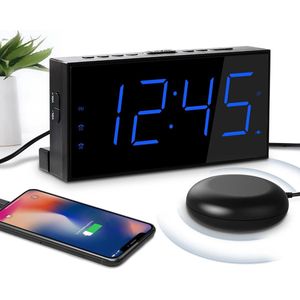 Extra Luide Wekker met Bed Vibratie - Wekkeralarm voor Diepe Slapers en Slechthorenden - Dubbele Wekker - Groot Display - USB Oplader - Dimmer - Slaapstand