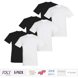6 Pack Sol's Heren T-Shirt 100% biologisch katoen Ronde hals Zwart en Wit Maat XXL