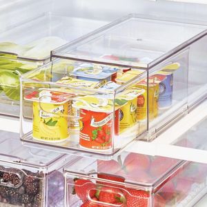 Opbergdoos, koelkastorganizer met scheidingswand uit de The Home Edit by serie, stapelbox van kunststof voor groenten en fruit, gerecycled, doorzichtig, plastic