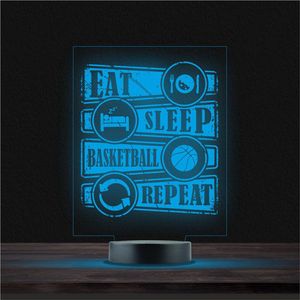 Led Lamp Met Gravering - RGB 7 Kleuren - Eat Sleep Basketball Repeat