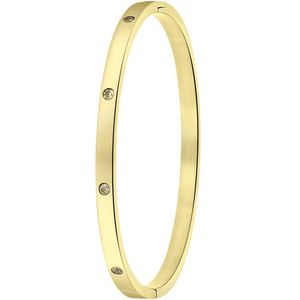 Lucardi Dames Goldplated armband bangle geboortestenen - Staal - Armband - Cadeau - Stijlvol - Goudkleurig