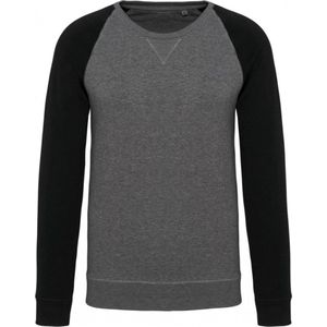 Tweekleurige herensweater BIO ronde hals raglanmouwen Grijs / Zwart Maat L