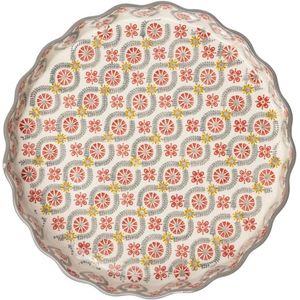 Quichvorm met handgestempelde print - aardewerk - rood-grijs - 22 x 22 x 4 cm tartelette vormen
