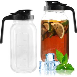 18 liter glazen karaf met deksel en handvat - set van 2 stuks - grote opening - waterkan voor water sap thee melk koffie