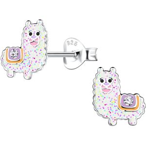 Joy|S - Zilveren alpaca oorbellen - 8 mm - met glittertjes - kinderoorbellen