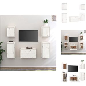vidaXL TV-meubels - wit - massief grenenhout - set van 5 - 60 x 30 x 35 cm - klassiek design - Kast