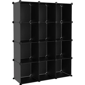 vidaXL Opbergmeubel 12 vakken zwart polypropeen Opbergrek - Opbergsysteem - Plastic Kast - Multifunctionele Opbergbox - Kunststof Opbergkasten