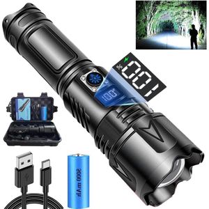 Zaklampen LED Oplaadbare USB-C Super Heldere 100000 Lumen - Zaklamp Batterij - Aangedreven Krachtige Zaklamp voor Emergency Camping - Zoombaar Waterdicht 5 Modes - 5000mAh Batterij Militaire Zaklamp