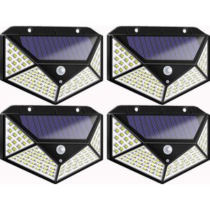 Ledlamp Floodlight met Bewegingssensor Draadloos – 4 Stuks – LED Lamp met krachtige Monocrystalline Zonnecellen en Lithium Accu – Lamp met 100 LEDS van 7 Watt – Verlichtingshoek van 270 graden – Waterdichte IP65 Tuinverlichting