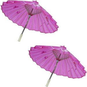 2x stuks chinese/Aziatische decoratie thema paraplu roze met bloemen - versieringen