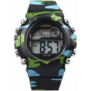 Lasika Horloge - Kinderen - Siliconen - Camouflage/ leger kleur zwart - Ø 38 mm