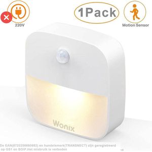 Wonix ® - Nachtlampje - met Bewegingssensor - met Dag en Nacht Sensor - Werkt op 3 AAA batterijen - voor Volwassenen, Babykamer, Slaapkamer - 1 Stuk