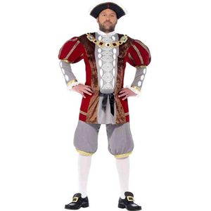 Smiffy's - Koning Prins & Adel Kostuum - Engelse Koning Henry Vii Luxe - Man - Rood - XL - Carnavalskleding - Verkleedkleding