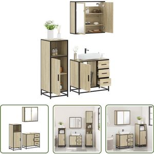 The Living Store 3-delige Badkamermeubelset bewerkt hout sonoma eikenkleurig - Badkamermeubilair - Badkamerdecoratie - Sonoma Eiken - Badkamerkasten - Spiegelkast