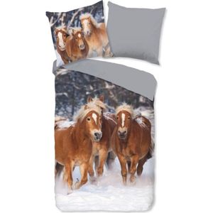 Warme Kinder Flanel Eenpersoons Dekbedovertrek Horses | 140x200/220 | Hoogwaardig En Zacht | Ideaal Tegen De Kou