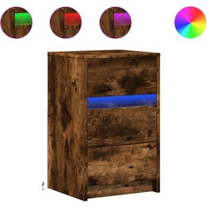 vidaXL - nachtkastje - met - LED-verlichting - bewerkt - hout - gerookt - eikenkleur