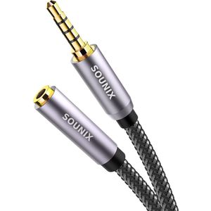 Sounix AUX Kabel - Verlengkabel voor hoofdtelefoon - Stereo Audio Verlengkabel 3.5 mm - 2 meter - 4-polig - Male naar 3,5 mm Female - TRRS - Gold Plated