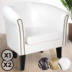 Goodvibes - Chesterfield Chair - Gemaakt van hout en leer - koperen klinknagels - lounge stoel - Clubstoel - woonkamer meubels - wit