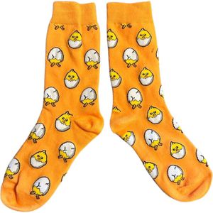 Sokken met Kuikentjes in een Ei - maat 38-44 - Oranje sokken - Leuk voor Pasen of Koningsdag