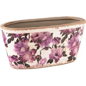 Dekoratiefs-sBloempot ovaal 'Purple Flowers', keramiek, 23x11x11cms-sA240837