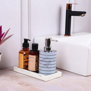 Witte organizer met patroon, marmer, 20,1 x 10 x 2,2 cm, epoxyhars, decoratie voor badkamer, keuken en commode, decoratieve parfumopslag, ring en kaarsenhouder