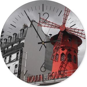 Trend24 - Wandklok - Moulin Rouge - Muurklok - Steden - 40x40x2 cm - Rood