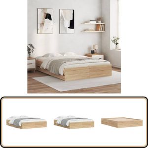 vidaXL Bedframe met lades bewerkt hout sonoma eikenkleurig 140x190 cm