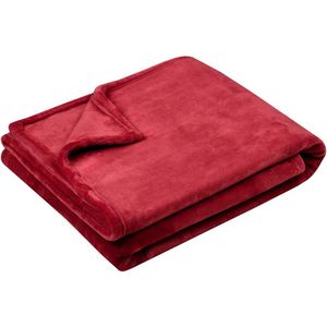 Stof Textiles Plaid/bankdeken Maribelle - diep rood - 180 x 220 cm - polyester fleece - 2 persoons