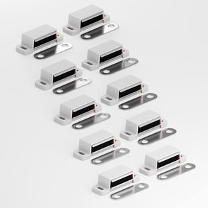 10x magneetsluiting voor kast of lade - Magnetische afsluiting voor deuren - Set van 10 magneetstrips voor meubels - Magneetsnappers - Wit