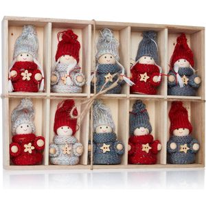 BRUBAKER 10-delige Set Kerstkabouters van Hout en Touw - Boomhanger Kersthanger - 8 cm in Geschenkdoosje