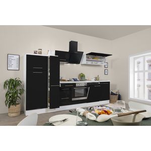 Goedkope keuken 310  cm - complete keuken met apparatuur Amanda  - Wit/Zwart - soft close - keramische kookplaat - vaatwasser - afzuigkap - oven  - spoelbak