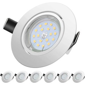 6-Pack - Ronde LED Inbouwspots met Kantelbare GU10 Fitting - Dimbare, Energiezuinige Verlichting - IP44, Warm Wit (2700K)