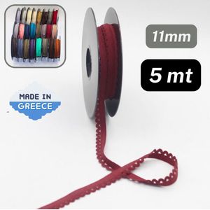 5 Meter LINGERIE ELASTIEK / PICOT ELASTIEK, Totale Breedte 11MM, Kleur BORDEAUX