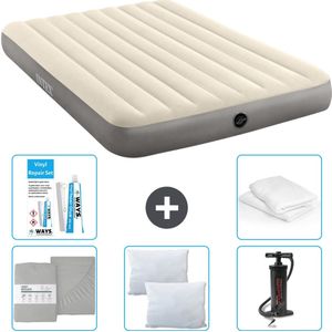 Intex Luchtbed - 2-Persoons - 152 x 203 x 25 cm - Beige - Inclusief Hoeslaken - Kussen - Pomp - Reparatieset en Kussenbeschermer