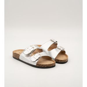 Dames Sandalen, Espadrilles, Slippers - Zilver - Imitatieleer - Maat 40 -