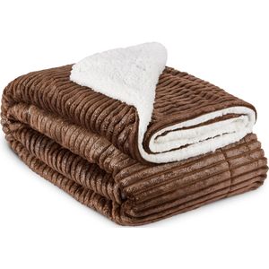 Beautissu Fleece Deken 220 x 240cm Elisa - Sherpa Deken extra zacht - Fleece Plaid Licht Bruin
