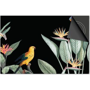 Inductie beschermer 60x52 - afdekplaat inductie mat - Dietrix Kookplaat beschermer - DELUXE - Jungle Zwart Bladeren Vogel
