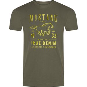 Mustang Heren T-Shirt Basic Print Tee regular fit Olijf 5XL Ronde Hals Volwassenen Opdruk Print Shirts