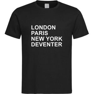 Zwart T-Shirt met “ London, Paris, New York en Deventer “ print Wit Size XS