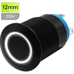 ProRide Metalen Pulsschakelaar 220V OFF-(ON) - 12mm - Momentschakelaar - Spatwaterdicht - LED Indicatie Wit