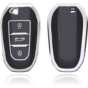 Autosleutel hoesje - TPU Sleutelhoesje - Sleutelcover - Autosleutelhoes - Geschikt voor Peugeot - zwart - B3 - Auto Sleutel Accessoires gadgets - Kado Cadeau man - vrouw