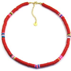 Ketting Ibiza Style Red Multi-Color Goud | 18 karaat gouden plating | Staal - 38 cm + 5 cm extra | Buddha Ibiza
