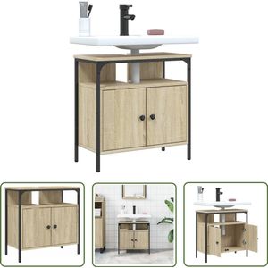 The Living Store Wastafelkast 60x30x60 cm bewerkt hout sonoma eikenkleurig - Wastafelkast - Badkamer Kast - Sonoma Eiken - Houten Wastafelkast - Opslagruimte Badkamer