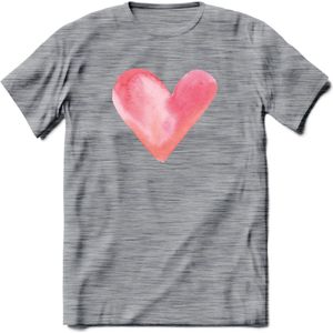 Valentijn Pastel waterverf Hart T-Shirt | Grappig Valentijnsdag Cadeautje voor Hem en Haar | Dames - Heren - Unisex | Kleding Cadeau | - Donker Grijs - Gemaleerd - S