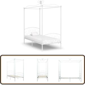 vidaXL Hemelbedframe - Wit - 100x200 cm - Metaal Metalen Hemelbed - Wit Bed Frame - Tweepersoons Bed - Slaapcomfort - Vintage Bed