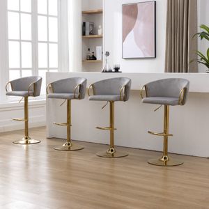 Fluwelen eetkamerstoel - 4-delige set - Fauteuil - Barstoel - Woonkamer - Slaapkamer - Draaistoel - Loungestoel met Rond Frame - Grijs