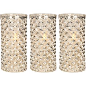 3x stuks luxe led kaarsen in zilver glas D7,5 x H15 cm - met timer - Woondecoratie - Elektrische kaarsen